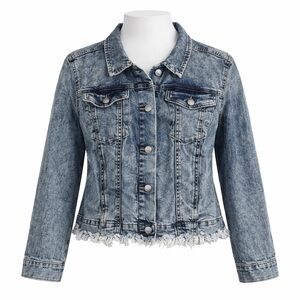 Size XL Simply Vera Wang Distressed Fringe Hem Jean Jacket